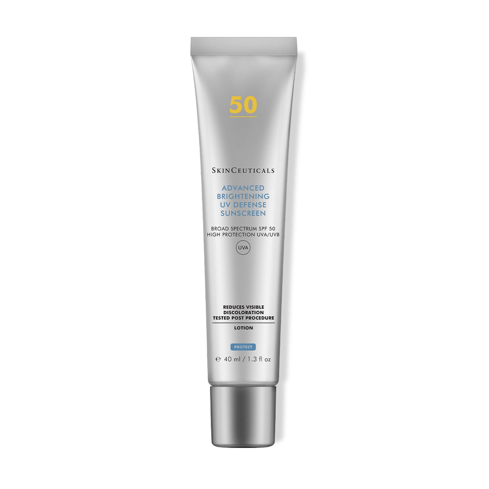 A tube of Skinceuticals Advanced Brightening UV Defense Sunscreen with SPF 50.